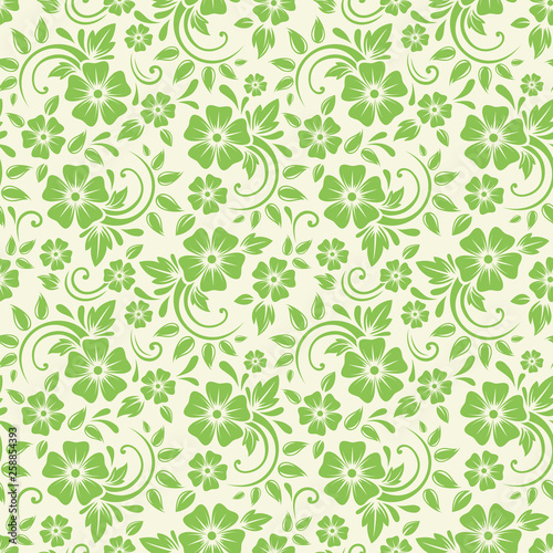Vector seamless green floral pattern.