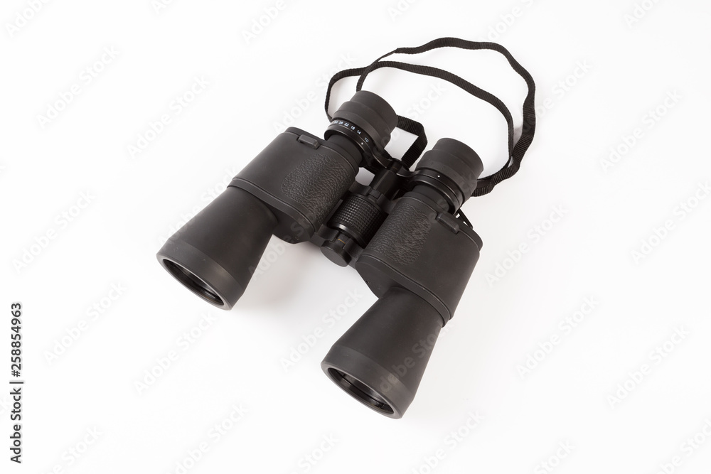 Black binoculars isolated on white background