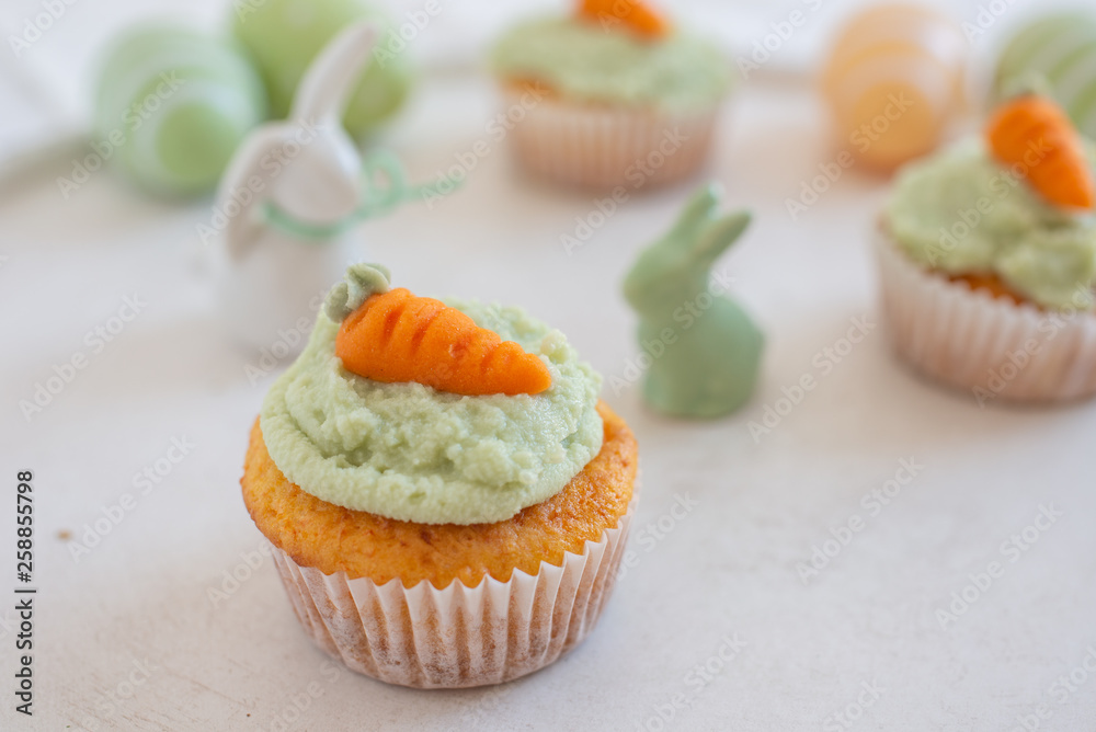 Carrot Hazelnut Muffins with marzipan carrots for easter 