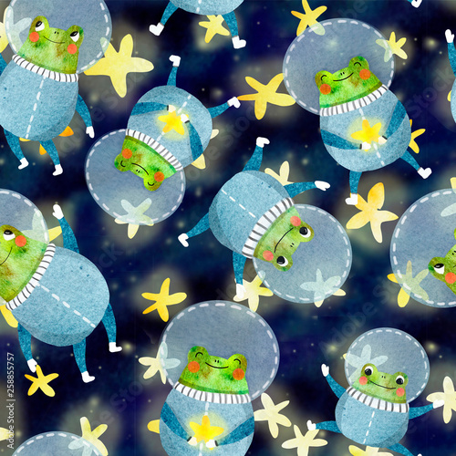 pattern with frog astronaut