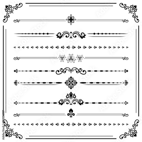 Wallpaper Mural Vintage set of decorative elements. Horizontal separators in the frame. Collection of different ornaments. Classic patterns. Set of vintage black patterns Torontodigital.ca