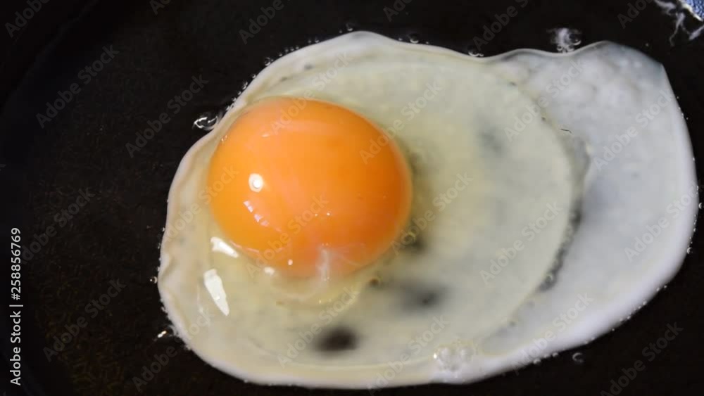 Fried egg and cheese in a pan, close-up Fried egg and cheese in a pan, close-up
