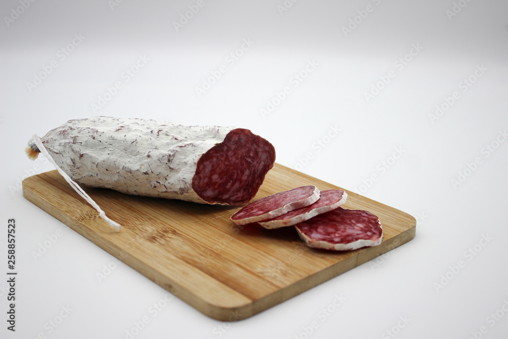 Fuet Is A Catalan Thin, Dry Cured, Sausage Of Pork Meat In A Pork Gut. Fuet Is A Catalan Thin, Dry Cured, Sausage Of Pork Meat In A Pork Gut.