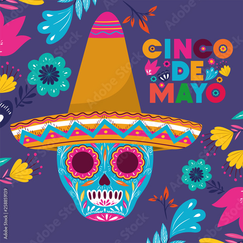 cinco de mayo card with skull and hat