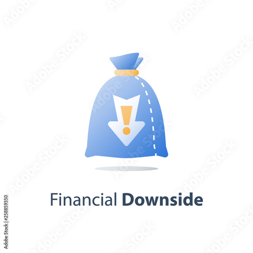 Money loss, sunken cost concept, lack of finance, stock market fall, investment hedge fund, wealth devaluation, income decrease