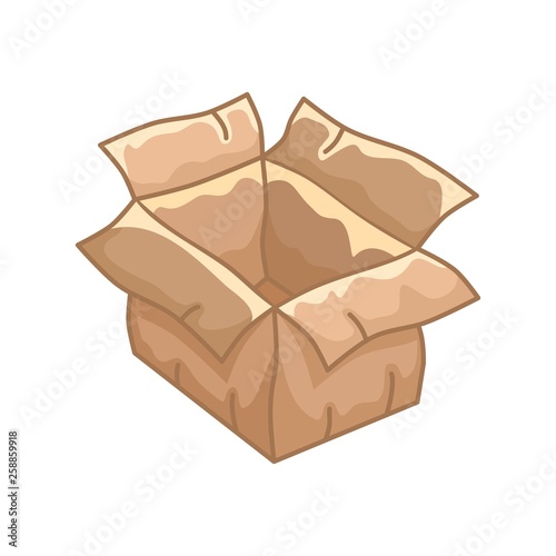 Open cardboard box. Colorful hand drawn illustration.