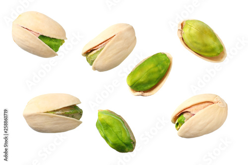 pistachio isolated on the white background. top view