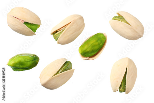 pistachio isolated on the white background. top view