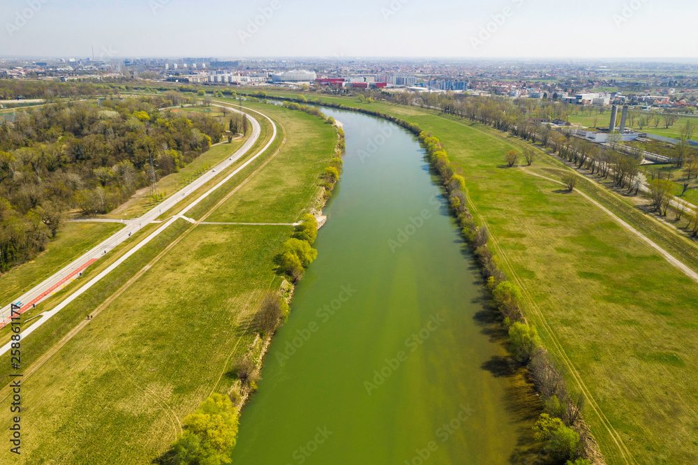 Zagreb, Croatia, Sava river from air Zagreb, Croatia, Sava river from air