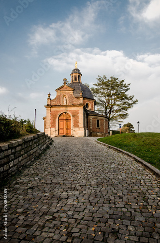 Chapel on top of a hill, vertical layout. Onze-lieve-vrouw chapel, in Geraardsbergen Belgium.