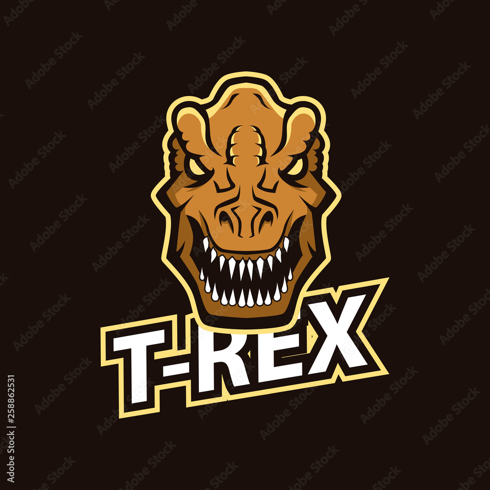 Modern professional logo for sport team. T-rex mascot. Dinosaur vector symbol on a dark background.