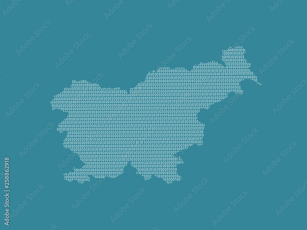 Slovenia vector map using white binary digits on dark background to mean digital country and the advancement of technology illustration