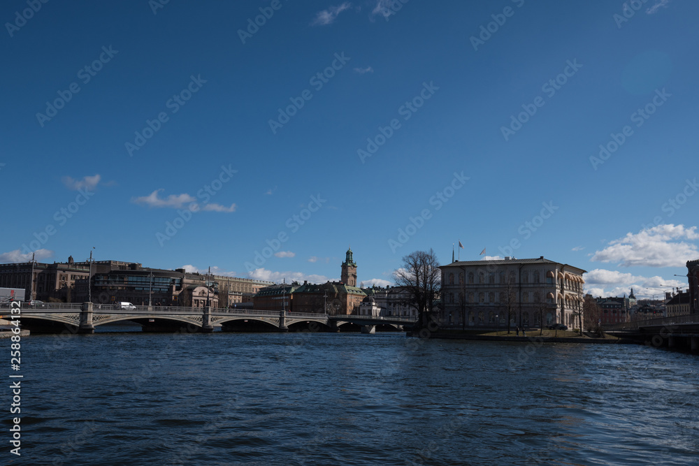 Government buildings and castle a spring day in Stockholm,