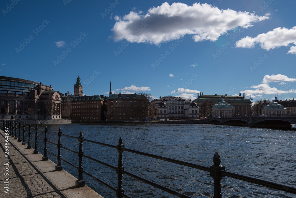 Government buildings and castle a spring day in Stockholm, Government buildings and castle a spring day in Stockholm,