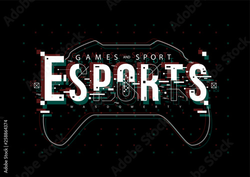 Esports. Conceptual Layout with HUD elements for print and web. Lettering with futuristic user interface elements.