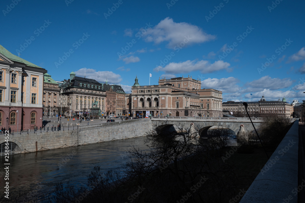 Government buildings and castle a spring day in Stockholm,