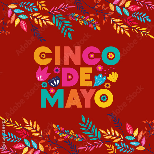cinco de mayo card with floral frame