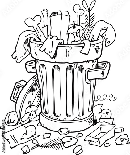 a bunch of garbage lies around the recycle bin