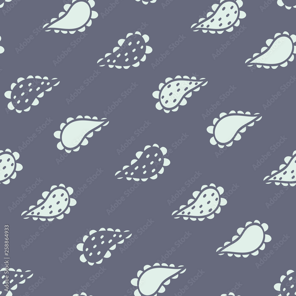 Vector Paisley Design with Spots on navy seamless pattern background.
