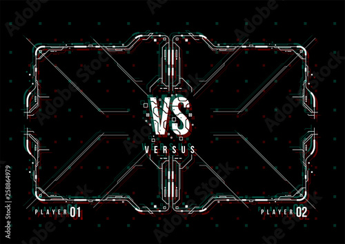 Versus screen design with HUD elements. Announcement of a two fighters. Battle banner match, vs letters competition confrontation. Futuristic design.