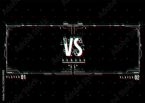 Versus screen design with HUD elements. Announcement of a two fighters. Battle banner match, vs letters competition confrontation. Futuristic design.