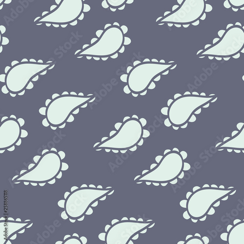 Vector Paisley Shapes on navy blue seamless pattern background.