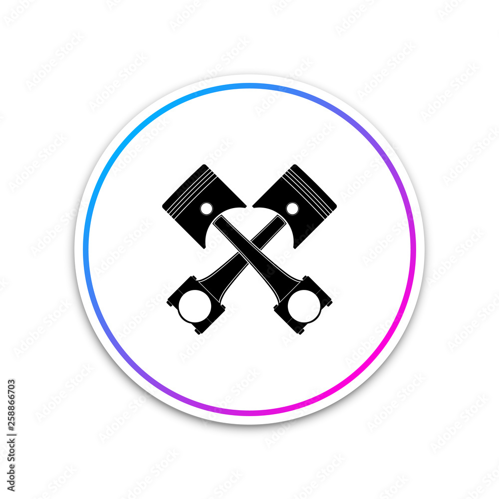 Two crossed engine pistons icon isolated on white background. Circle white button. Vector Illustration Two crossed engine pistons icon isolated on white background. Circle white button. Vector Illustration