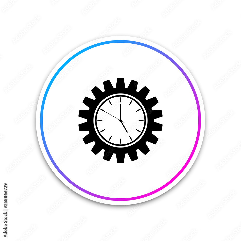 Clock gear icon isolated on white background. Circle white button. Vector Illustration Clock gear icon isolated on white background. Circle white button. Vector Illustration
