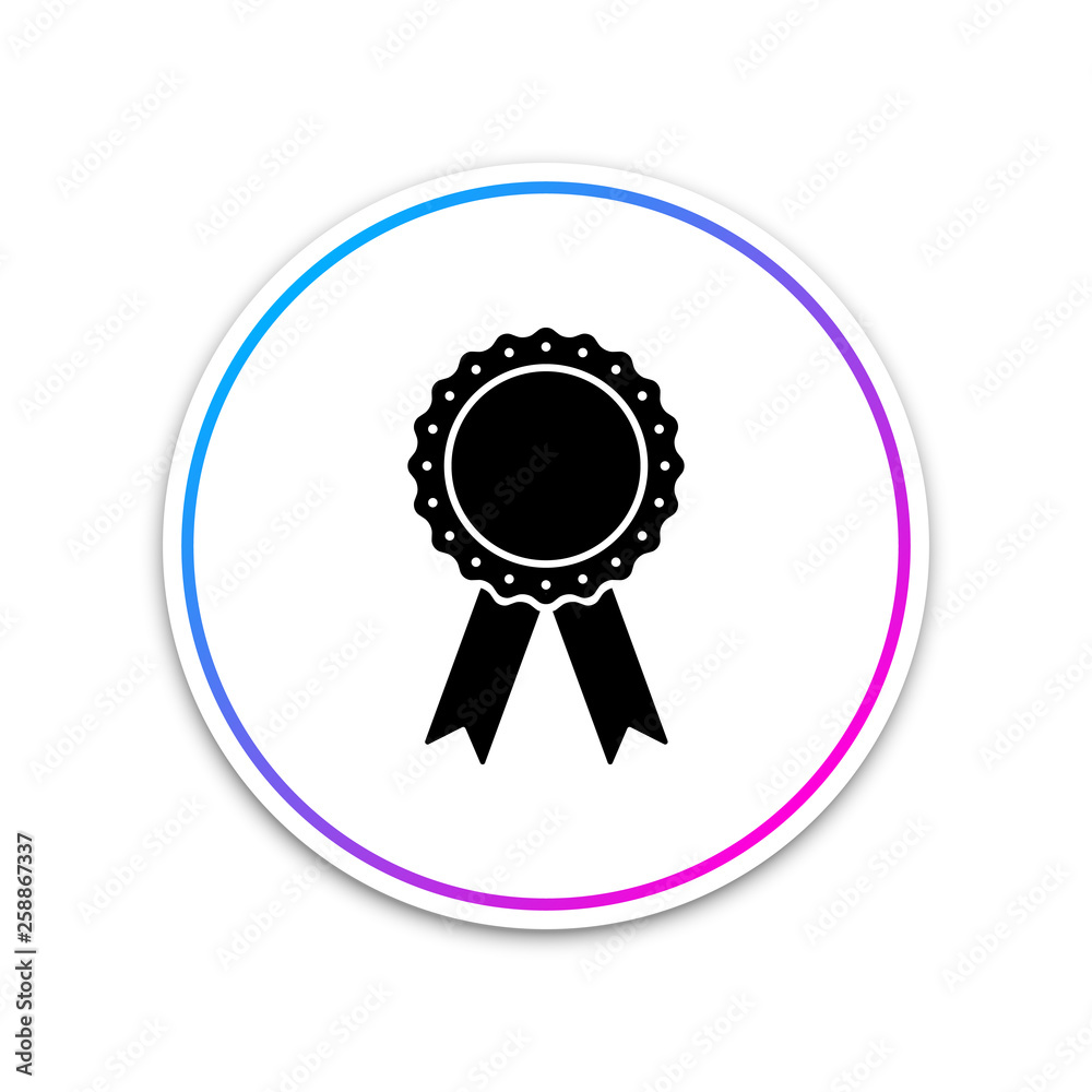 Medal badge with ribbons icon isolated on white background. Circle white button. Vector Illustration