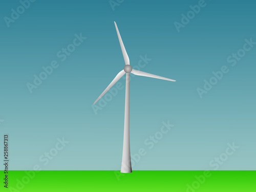 A cool wind turbine vector to generate electricity in open field and sky for renewable energy industry illustration
