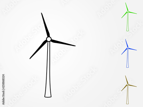 A set of colorful modern windmills vector to generate electricity from wind in white background for renewable energy industry illustration