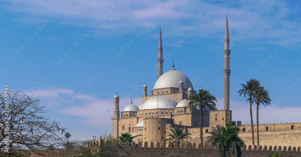 Ottoman style Great Mosque of Muhammad Ali Pasha (Alabaster Mosque), situated in the Citadel of Cairo, commissioned by Muhammad Ali Pasha, one of the landmarks of Cairo, Egypt