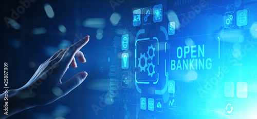Billede på lærred Open banking financial technology fintech concept on virtual screen