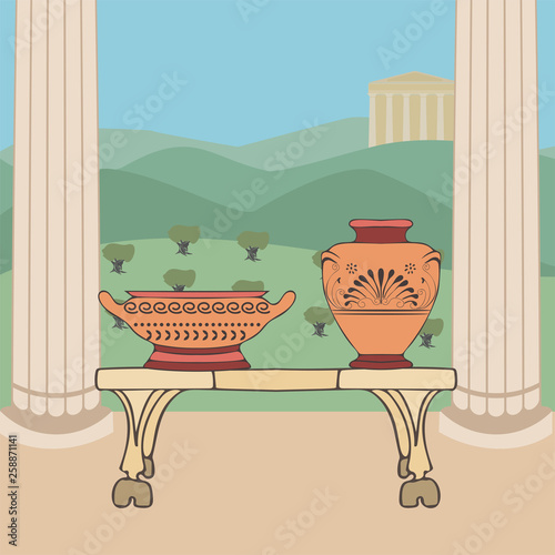 ancient greek vessels on table