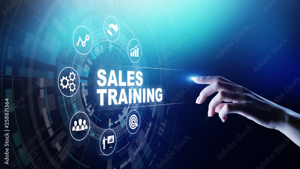 Sales training, business development and financial growth concept on virtual screen. Sales training, business development and financial growth concept on virtual screen.