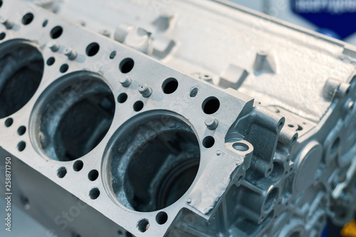 Gray metal cylinder block engine. The basic part of the internal combustion engine photo