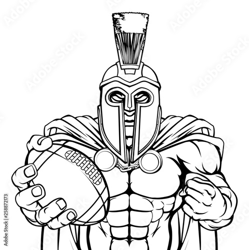 A Spartan or Trojan warrior American football sports mascot holding a ball