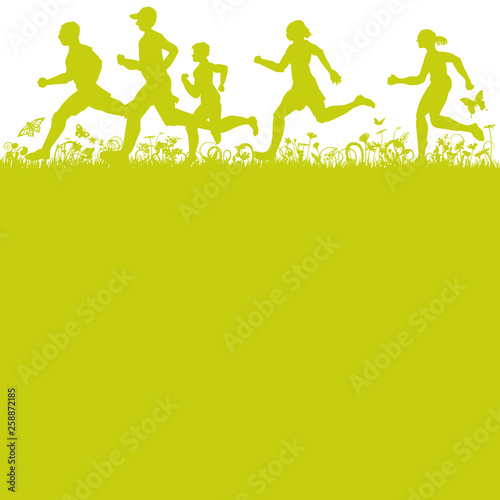 Jogger rennen auf der Frühlingswiese