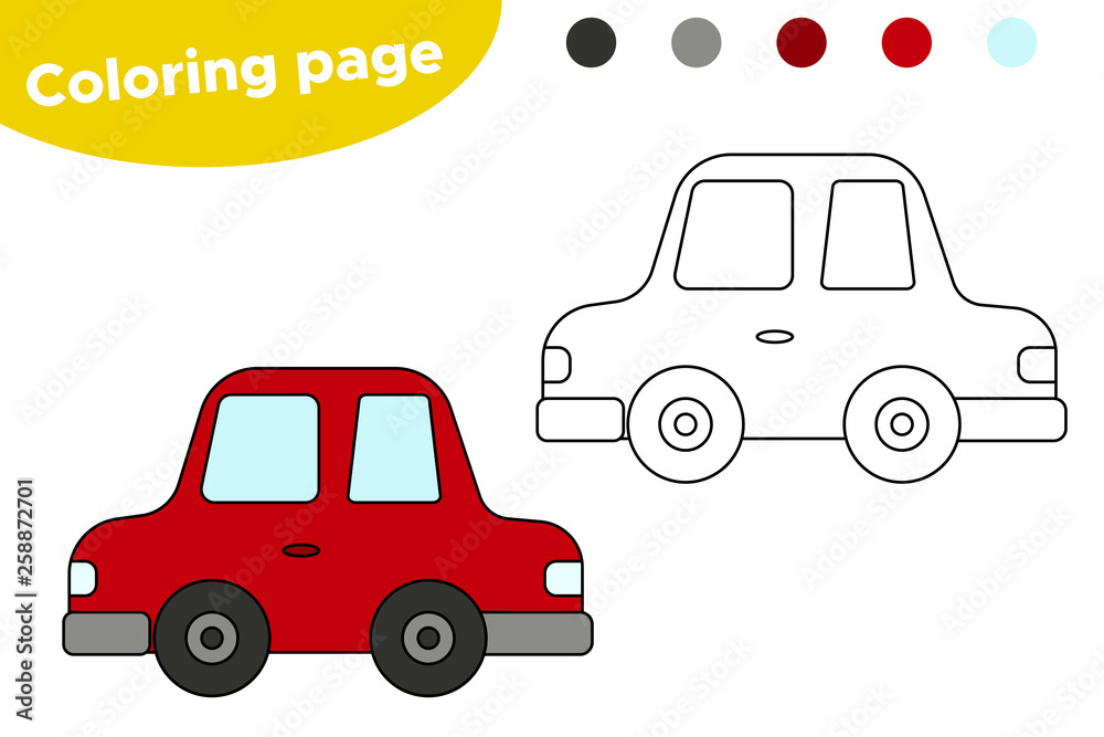 Coloring book page for preschool kids. Vector cartoon red car. Stock ...