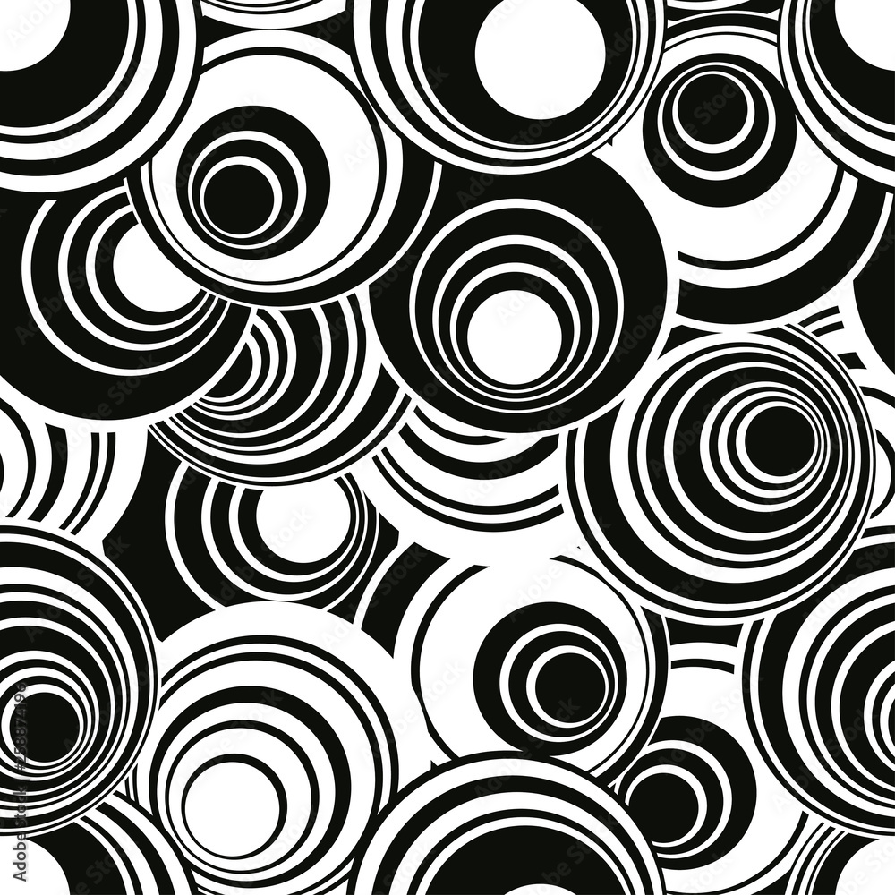 geometric seamless pattern concentric circles black white