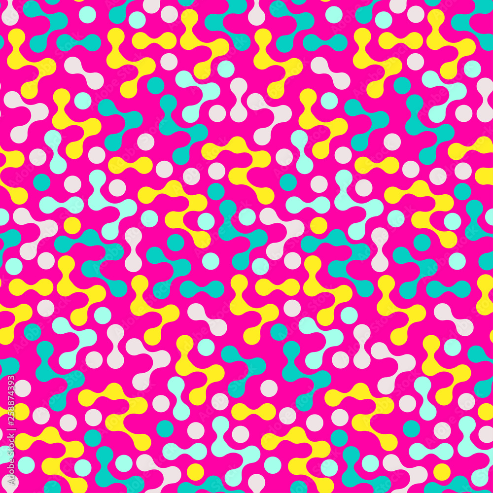 graphic connected dots seamless pattern in pop pink yellow