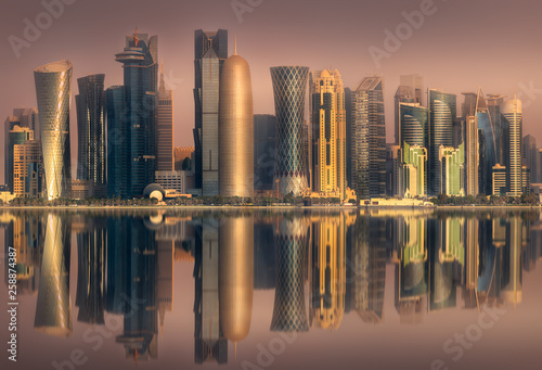 The skyline of West Bay and Doha City, Qatar