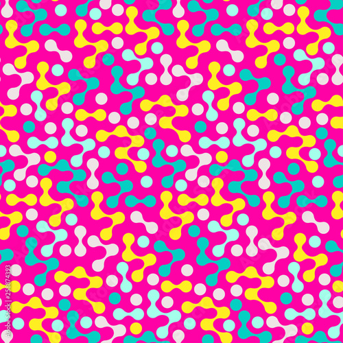 graphic connected dots seamless pattern in pop pink yellow