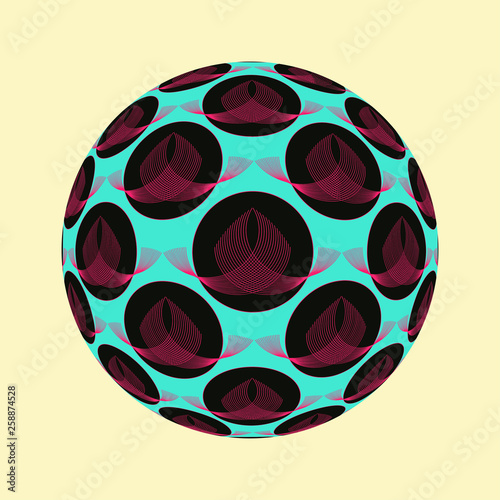 design sphere with linear pattern in blue pink shades