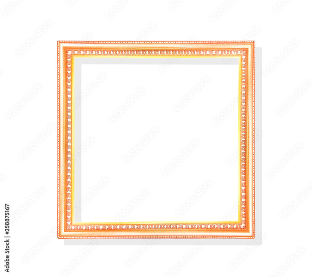 Fototapeta premium Old gold picture frame with carving edge isolated on white background with clipping path