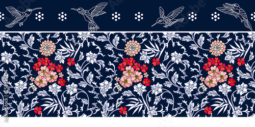 Abstract paisley pattern with flying birds.