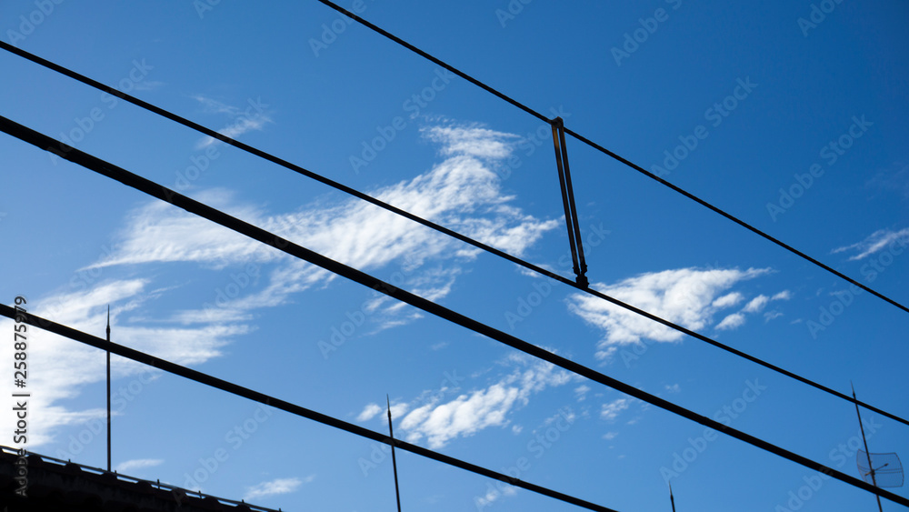 blue sky in the morning with silhouette train cable blue sky in the morning with silhouette train cable