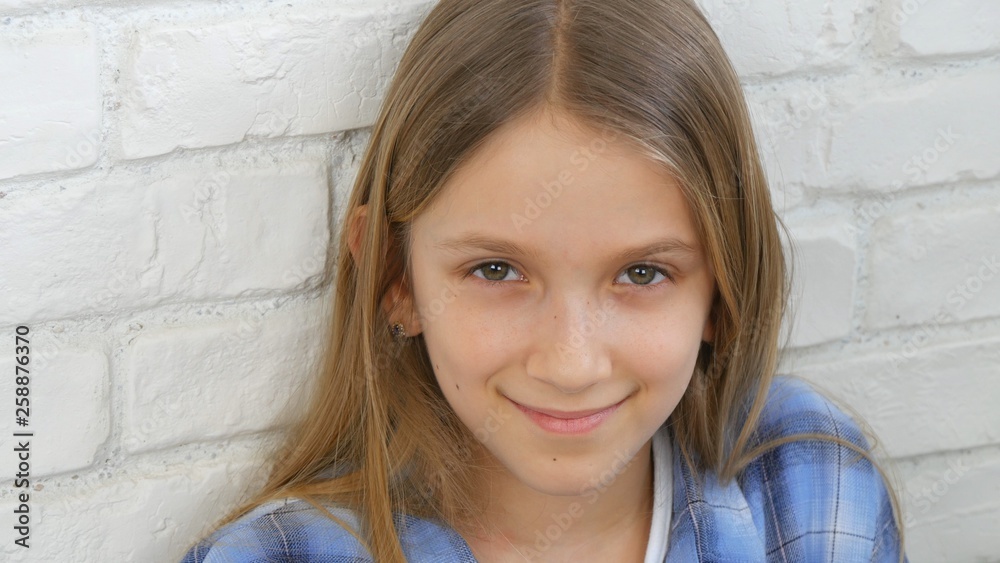 Thoughtful Child Portrait, Smiling Kid Face Looking in Camera Blonde Bored Girl Thoughtful Child Portrait, Smiling Kid Face Looking in Camera Blonde Bored Girl