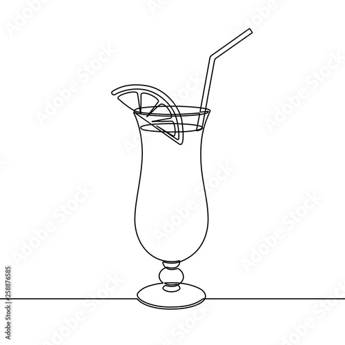 Cocktail drink continuous one line drawing. Black and white sketch vector illustration.