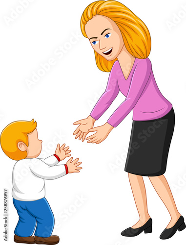 Illustration of young mother playing with her son